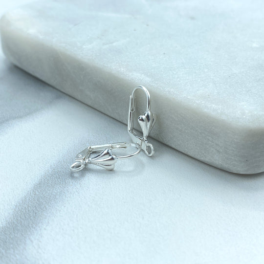 Silver Filled Leverback Shell Earrings, French Hook Ear Wire with Open Loop, Lever Back Hook Clasps