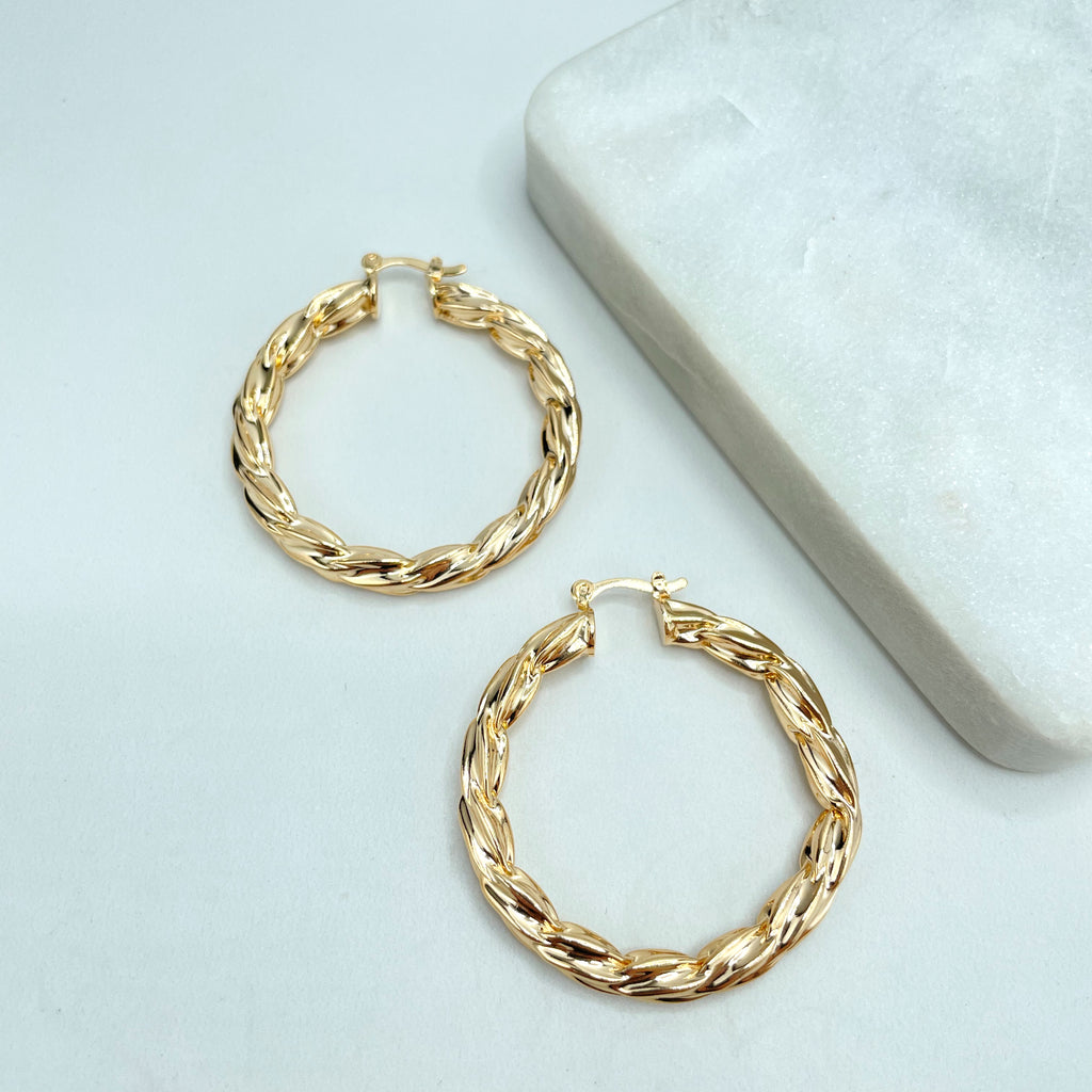 18k Gold Filled 42mm Twisted Texturized Hoop Earrings