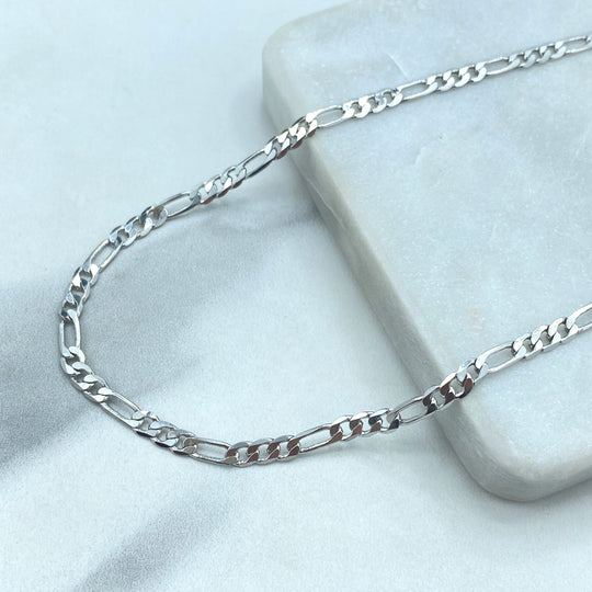 Silver Filled 4mm Figaro Chain, available in multiple lengths, Polished Figaro Chain with Lobster Claw