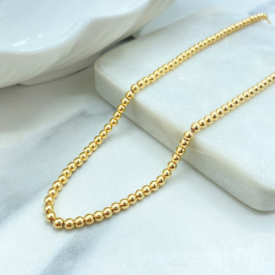 18k Gold Filled Beaded Necklace Chain, with Extender, Gold Balls Necklace, 4mm Bead Ball Link Chain, DIY Beaded Chain