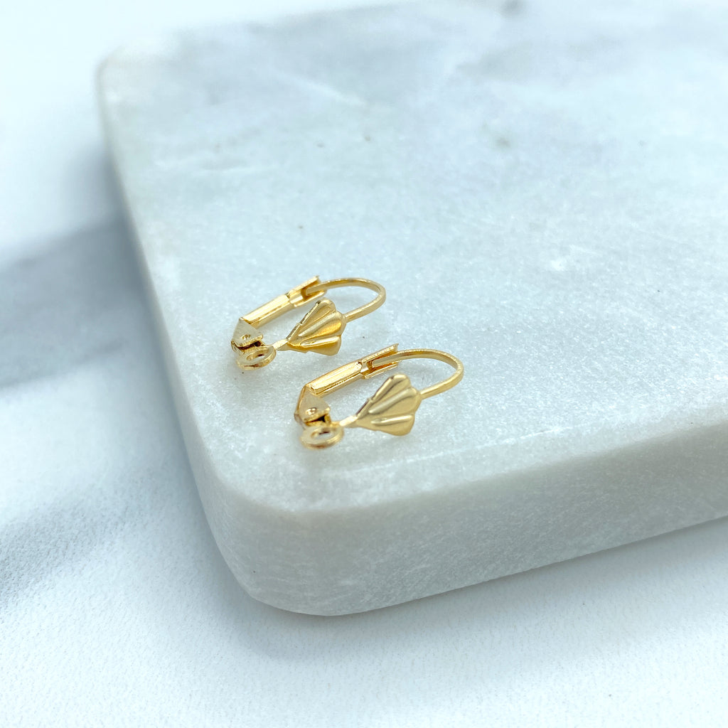 18k Gold Filled Leverback Shell Earrings, French Hook Ear Wire with Open Loop, Lever Back Hook Clasps