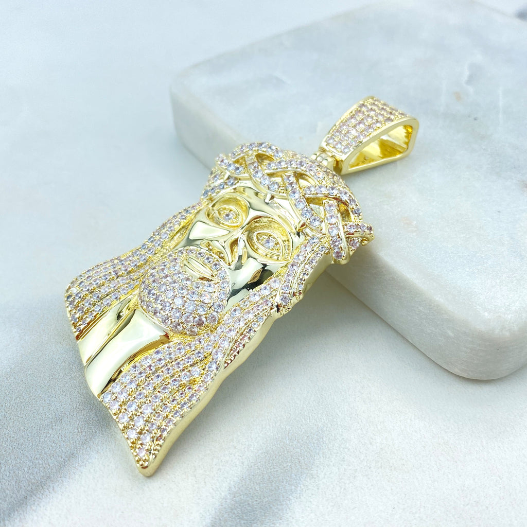 18K Gold Filled or Silver Filled, Jesus Christ Pendant, Jesus Face with Micro Pave Zirconia, Iced Hip Hop Jesus Pendant