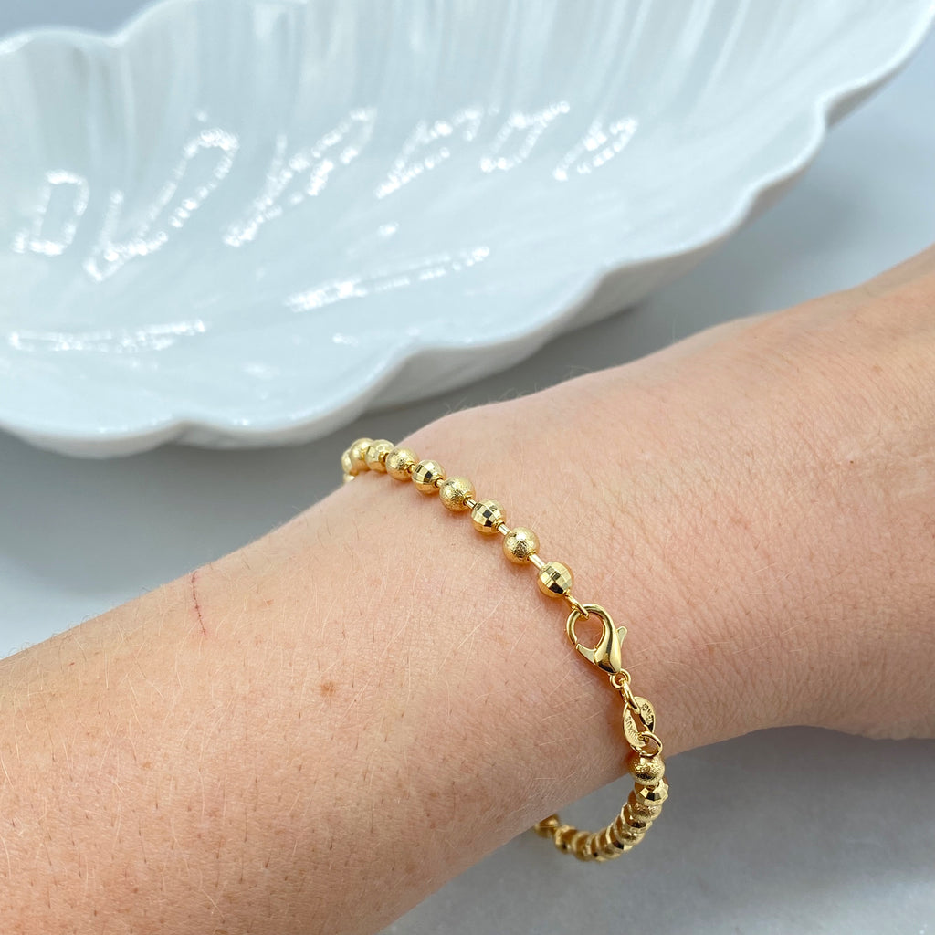 18k Gold Filled Textured Ball Beads Chain, Bracelet or Anklet,DIY Textured Beaded Chain