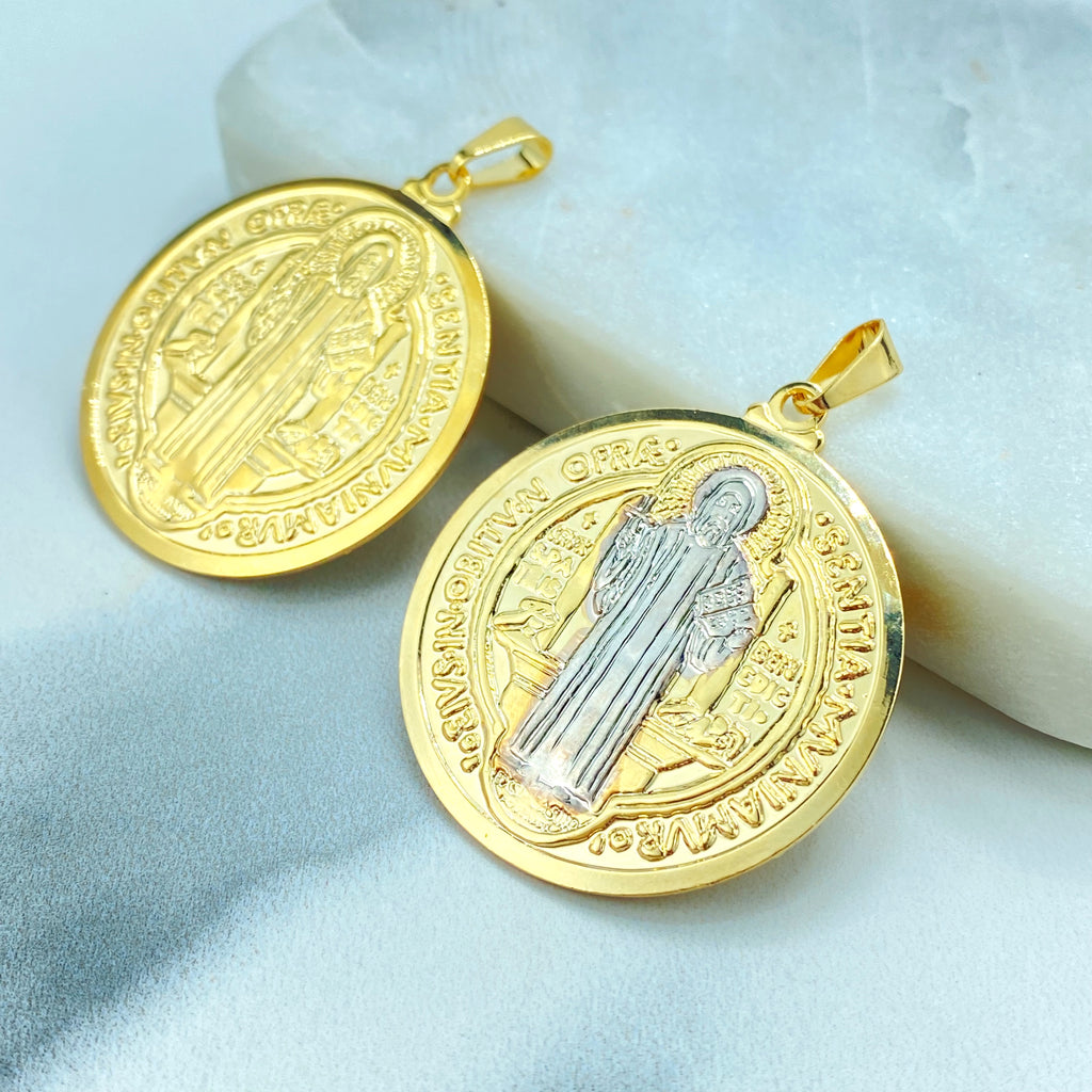 18k Gold Filled Two Tone San Benito Coin, 2 Sided Round Pendant Charms