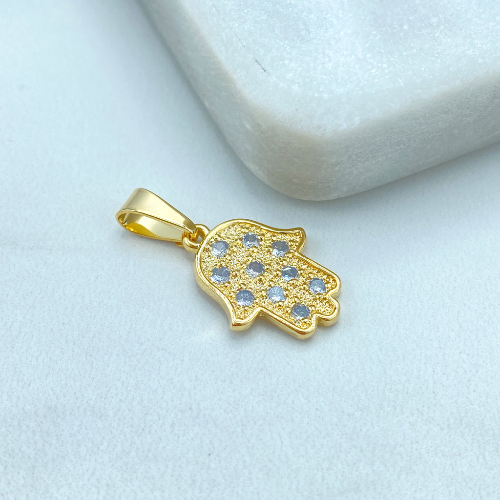 18K Gold Filled Textured Hamsa Hand Stud Earrings & Pendant Set, featuring Micro CZ