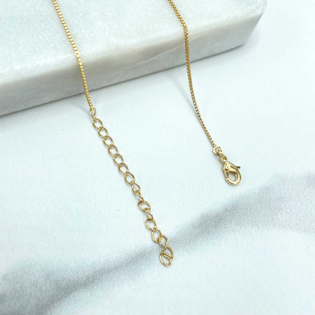 18k Gold Filled Tennis Chain with Dangle Hearts Shape Zirconia Charms & Gold Medals