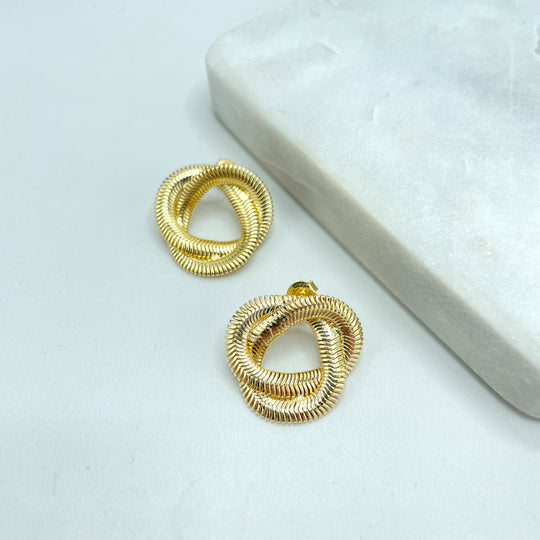 18k Gold Filled Twisted Spring Snake Chain Stud Earrings, Twisted Herringbone Earrings