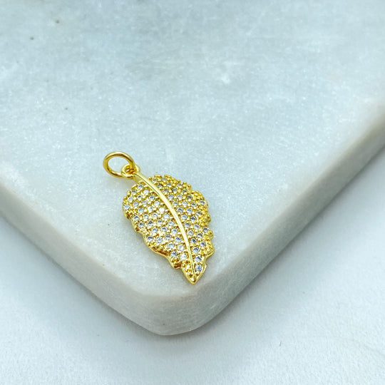 18k Gold Filled Leaf Charm, CZ Pave Small Leaf Pendant, Dainty Nature Jewelry, Bulk Order, Boho Charm, Gift for Her