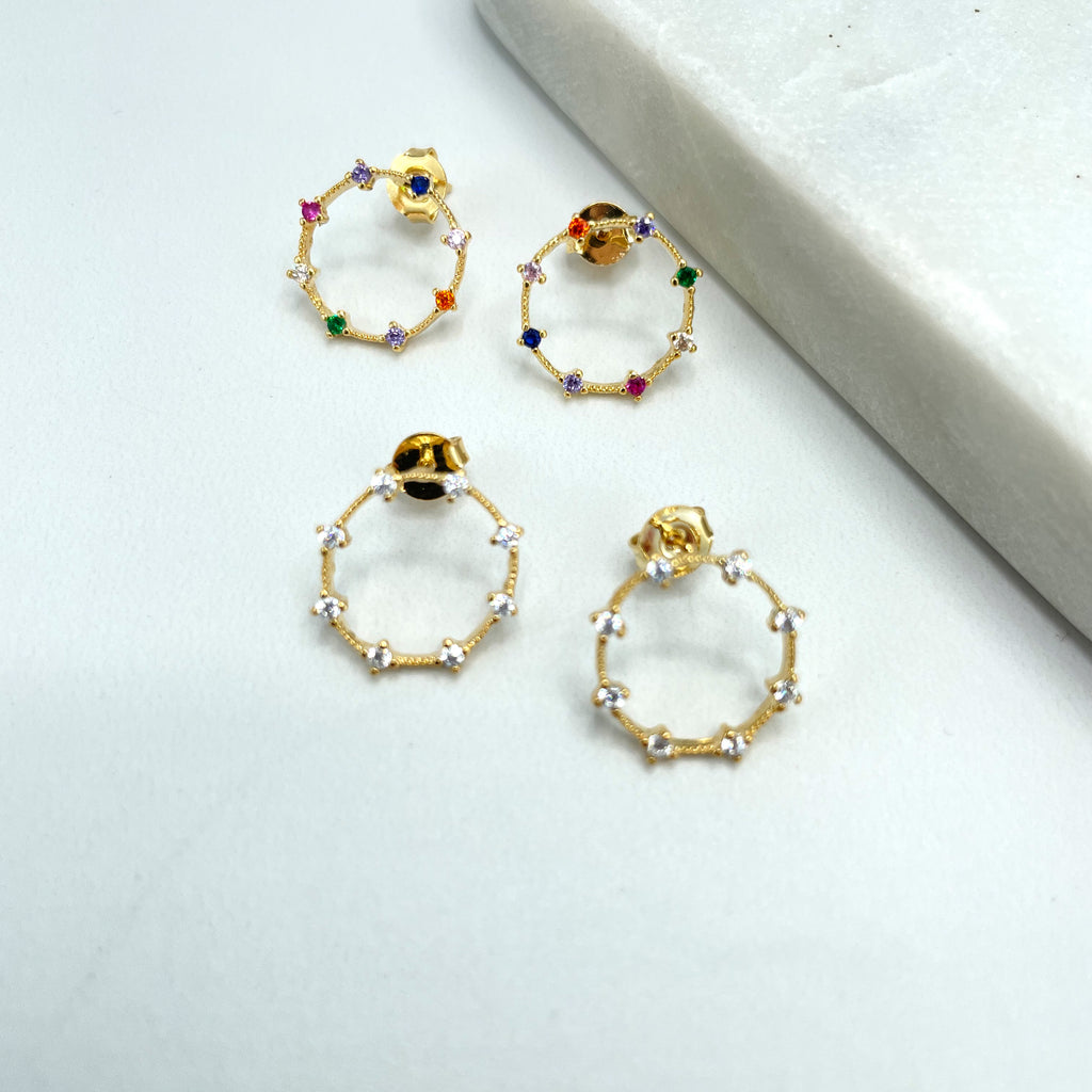 18k Gold Filled Earrings and Charm Set featuring Clear or Multi-Color Micro CZ