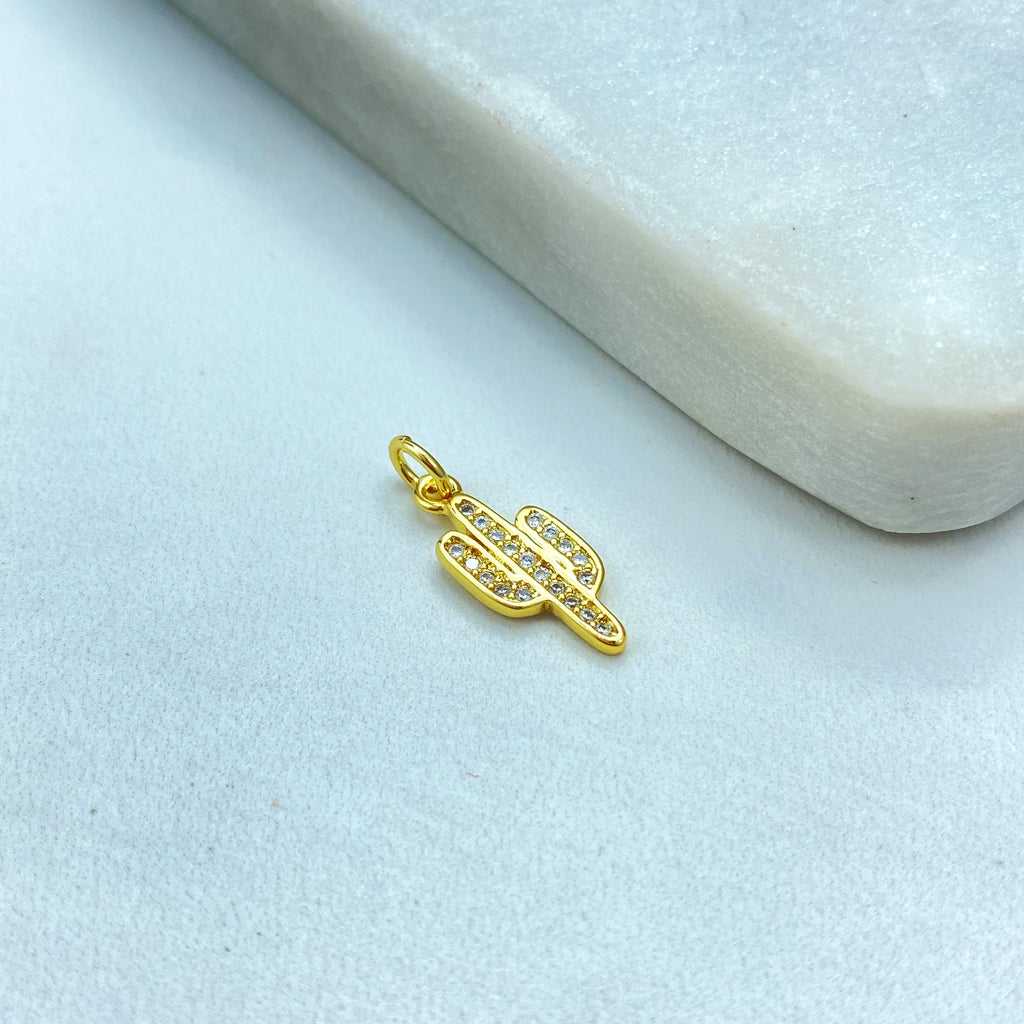 18k Gold Filled Cactus Charm, Small Cactus CZ Pendant, Dainty Minimalist Charm, Gift for Her, Bulk Order
