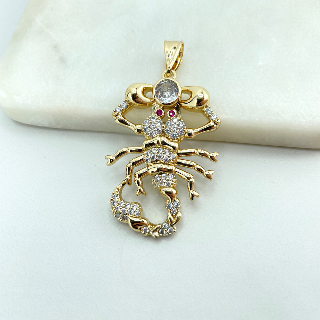 18k Gold Filled Scorpio with Clear & Pink Cubic Zirconia Zodiac Sign Pendant