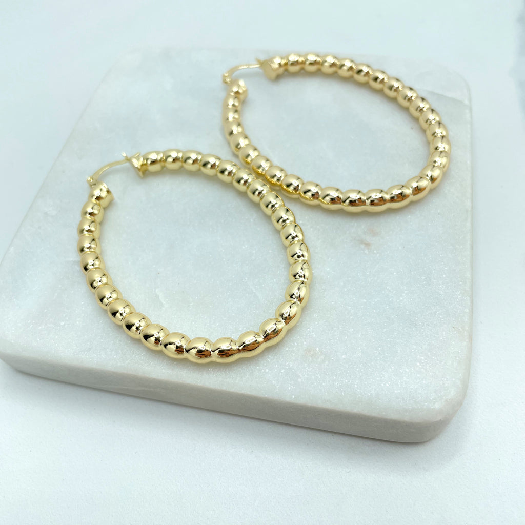 18k Gold Filled Oval Beaded Hoop Earrings Available In 65mm Diameter