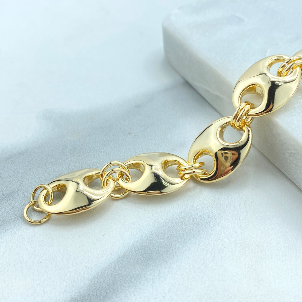 18k Gold Filled 14mm Puffed Mariner Link Light and Hollow Chain Chain 17.5" or Bracelet 7.5"