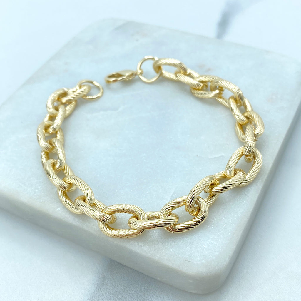 18k Gold Filled Chunky Chain Bracelet, 9mm Textured Rolo Chain Bracelet, Fine Bracelet.