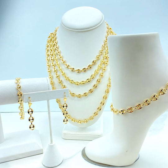 18k Gold Filled 8mm Puffy Mariner Style Link Chain, Earrings, Necklace or Bracelet or Anklet