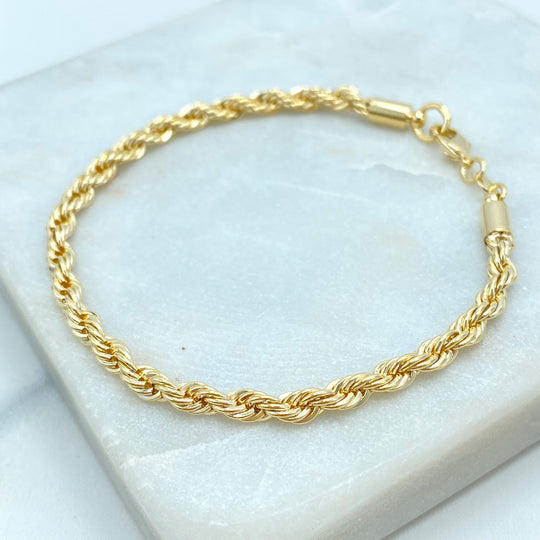 18k Gold Filled 4mm Rope Chain Bracelet, Classic Rope Chain Bracelet, 7.5 inches Long Rope Chain Bracelet