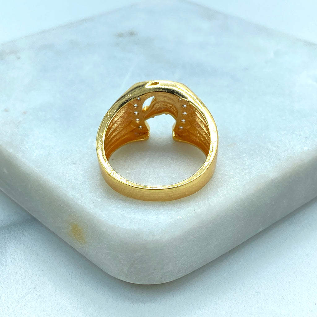 18k Gold Filled Micro Cubic Zirconia Horseshoe with Horse in Center, Unisex Horse Ring, Horse Head Shaped Ring