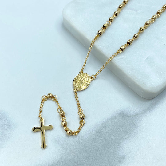 Stainless Steel Beaded Long Rosary with 'Nuestra Señora de Guadalupe' Charm, 24 Inches, Our Lady of Guadalupe,