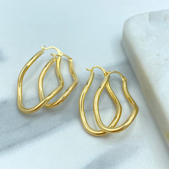 18k Gold Filled Irregular Hoop Earrings, Lightweight & Bold Earrings, Modern Sculptural Hoops, 2 Sizes