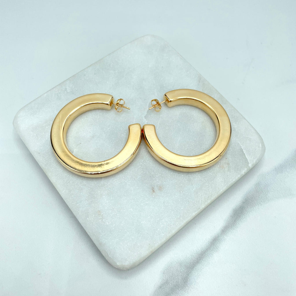 18k Gold Filled Squared C-Hoop Earrings 46mm 7mm, Flat Hoop Earrings