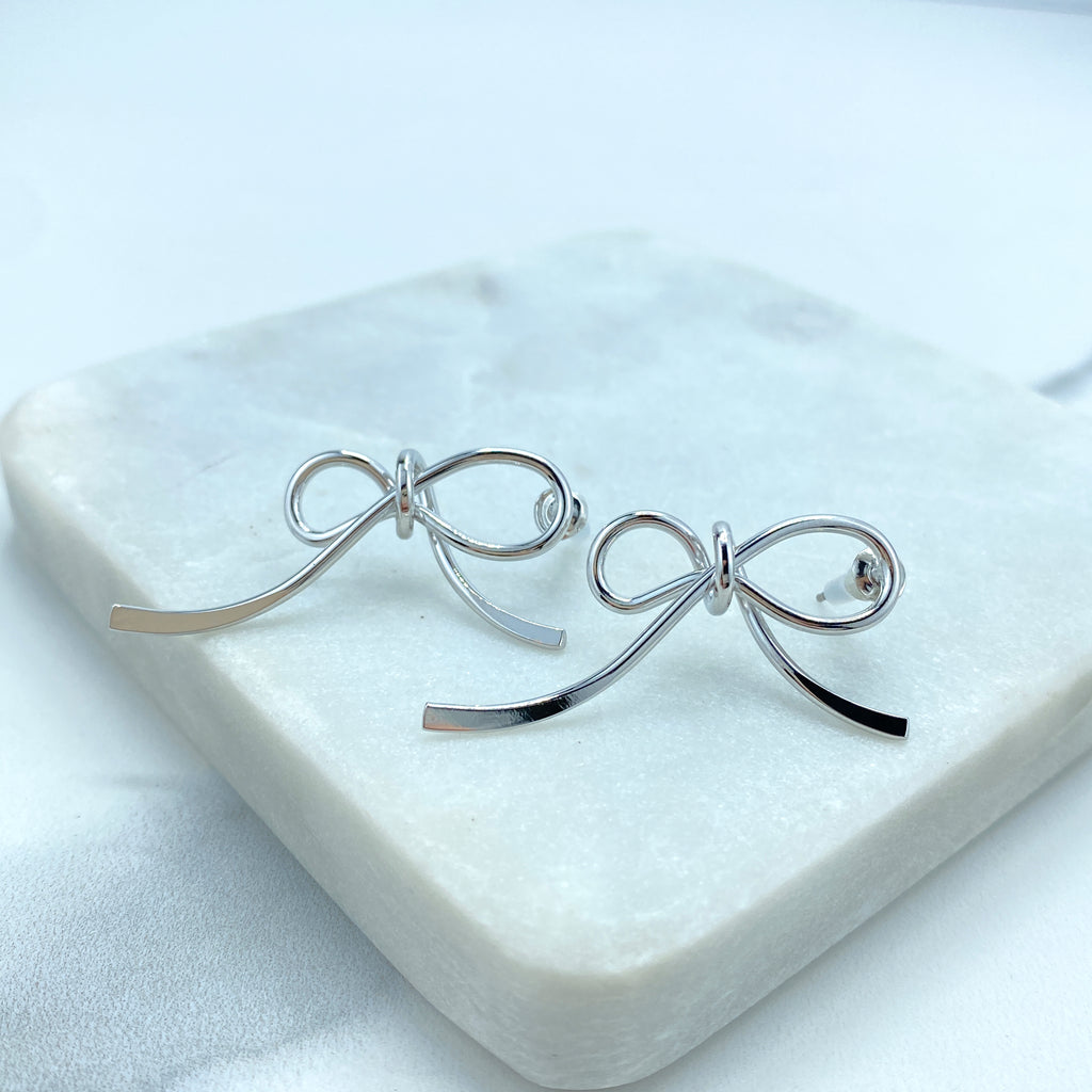 Silver Filled Bow Ribbon Knot Stud Earrings