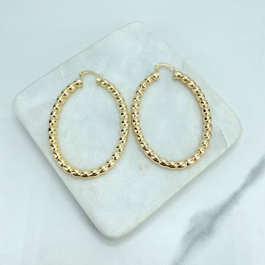 18k Gold Filled Oval Beaded Hoop Earrings Available In 65mm Diameter