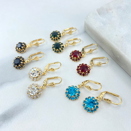 18k Gold Filled Multicolor Crystal Flower Leverback Earrings, Colored Crystal Drop & Dangle Earrings