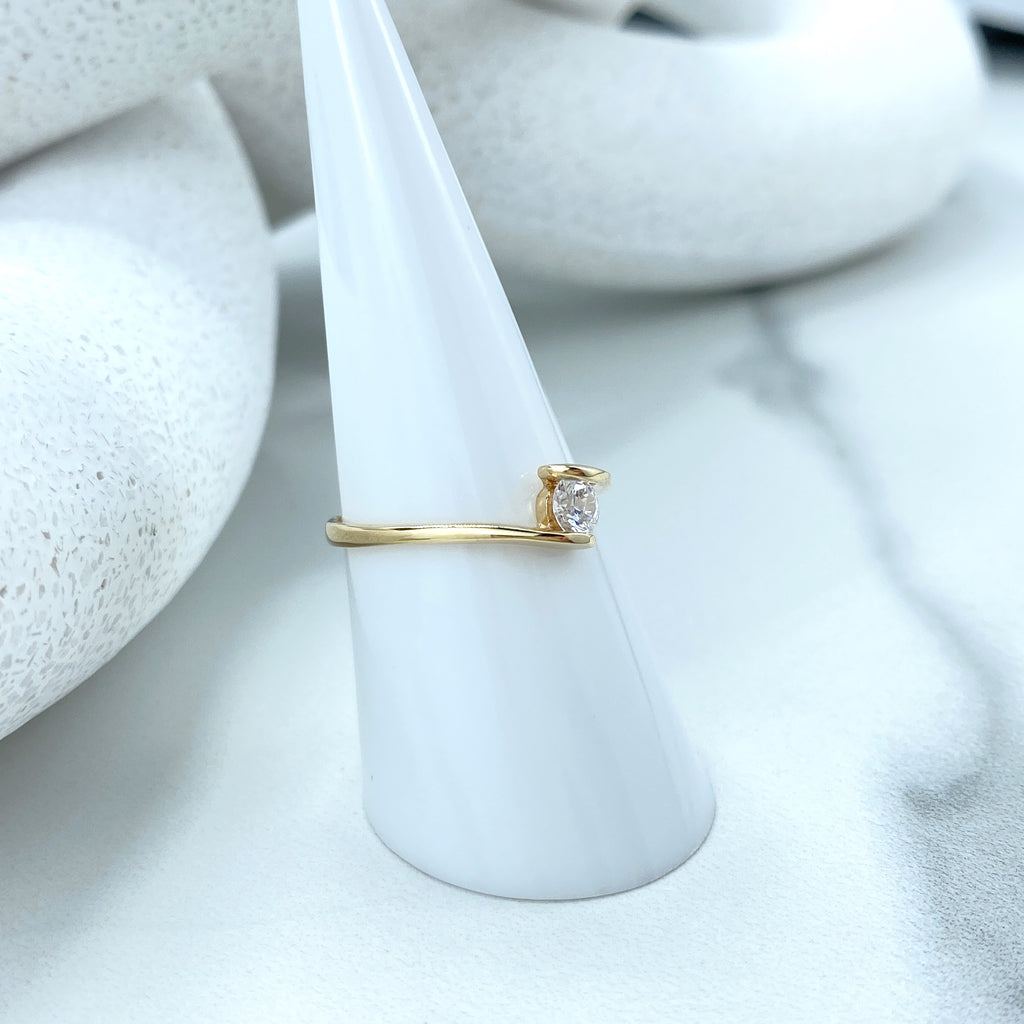 14k Solid Gold Solitaire Ring, 14k Solid Gold Engagement Ring, 14k Solid Gold CZ Ring