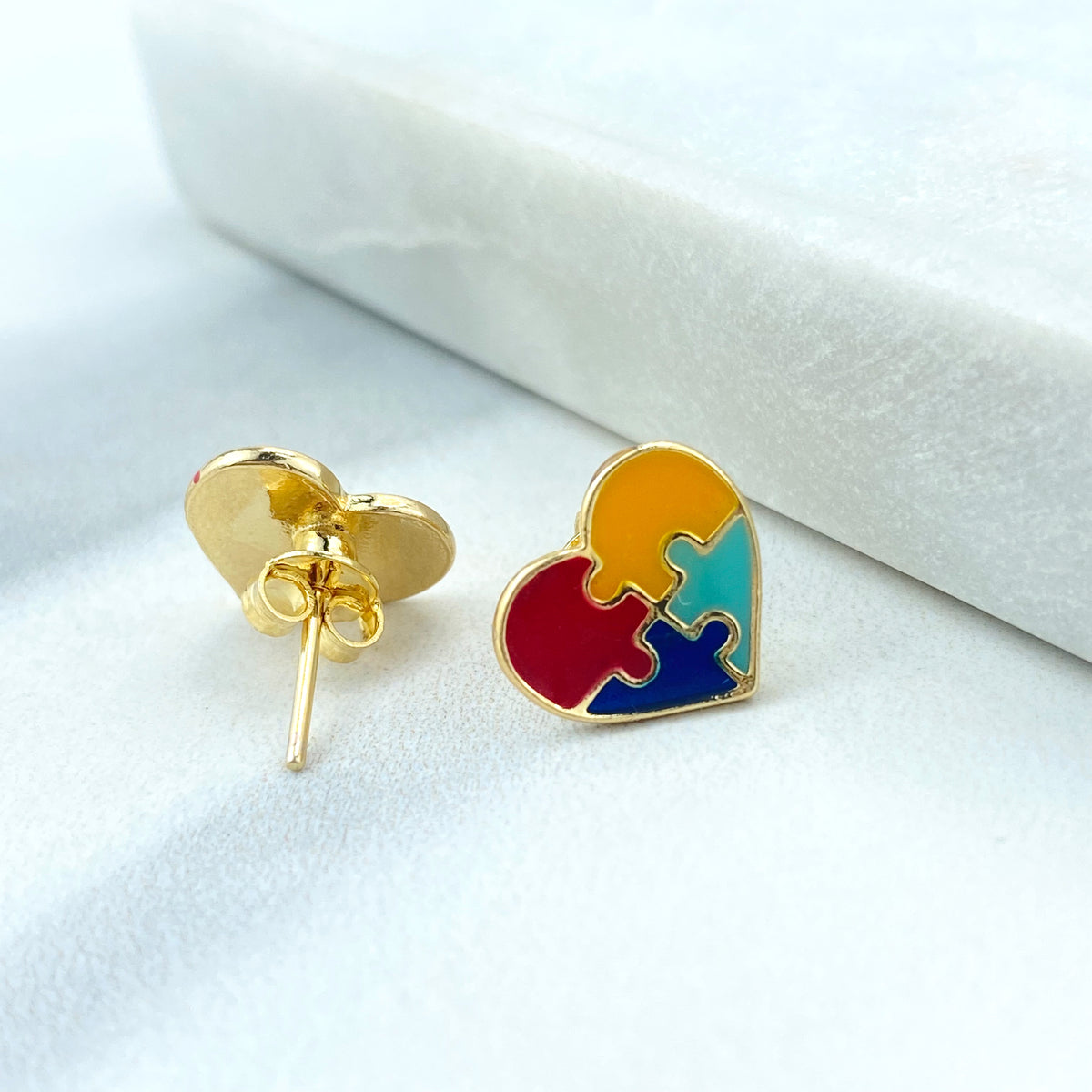 18k Gold Filled Jewelry Set Autism Awareness, Autism Colorful Heart Pu ...