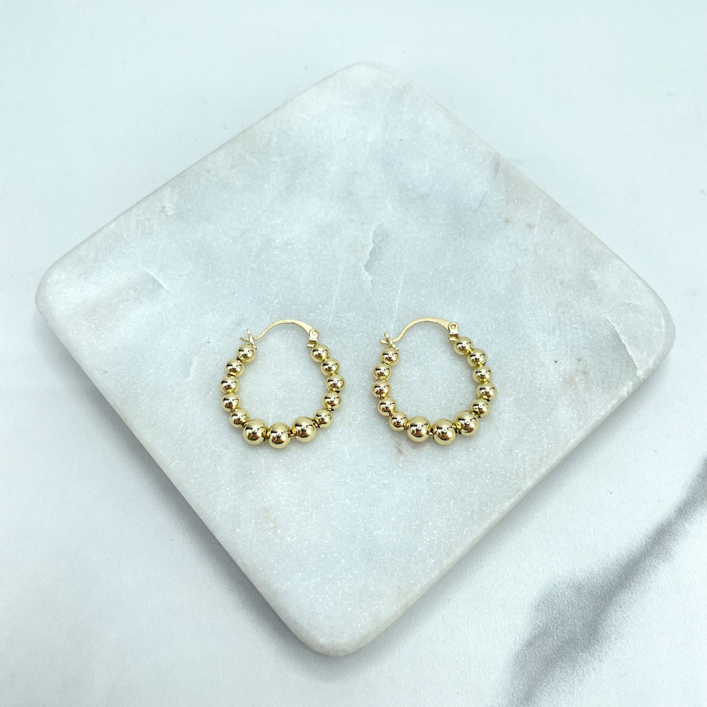 18k Gold Filled 24mm Gold Balls Beaded Hoop Earrings