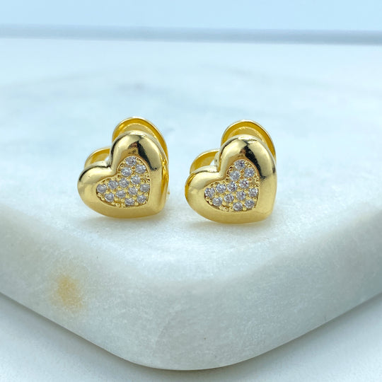 18k Gold Filled Petite Heart-Shaped Earrings featuring Front Micro-Pavé CZ and Cutout Back, Heart Earrings