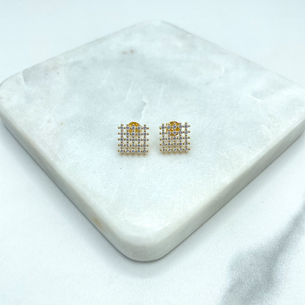 18k Gold Filled Cutout Square Shape Stud Earring fearturing Micro CZ, Fine Jewelry