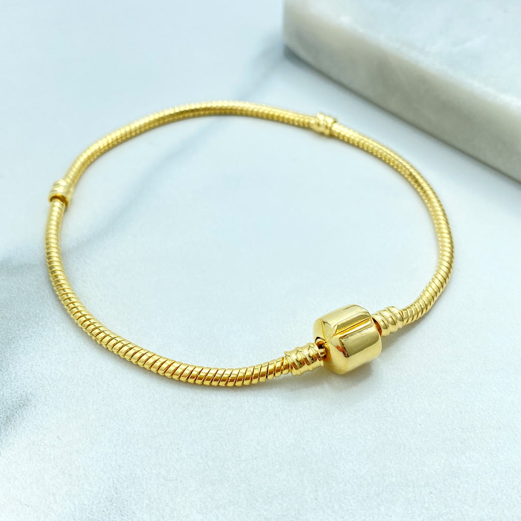 18k Gold Filled Snake Chain Bracelet, European Style Charm Bracelet, Cable Bangle for Charms, Barrel Clasp, Charm Holder Bracelet