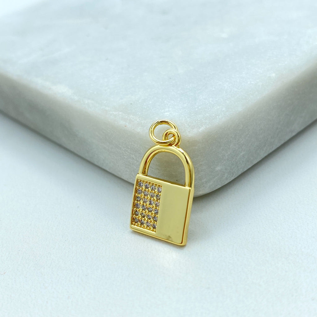 18k Gold Filled Lock Charm, CZ Pave Padlock Pendant, Dainty Love Jewelry, Protection Charm, Bulk Order