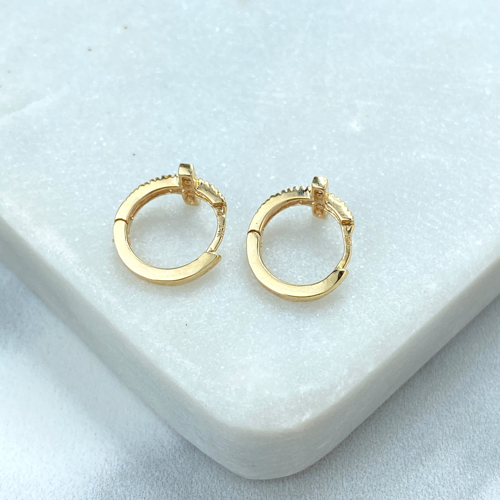 14k Solid Gold Huggies Cross Earrings featuring Clear CZ, 14k Solid Yellow Gold CZ Cross Huggie Earrings