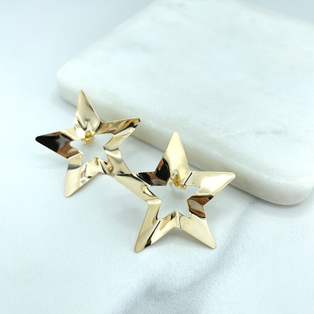 18k Gold Filled Hammered Cutout Star Shape Stud Earrings, Texturized Geometric Earrings
