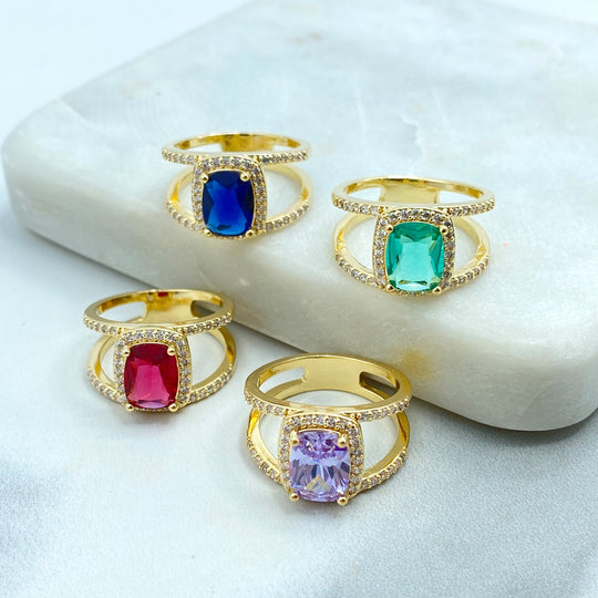 18k Gold Filled Elegant Birthstone-Inspired Cushion Cut Ring, Colorful Stone Ring, Green, Blue, Lavender or Red Color
