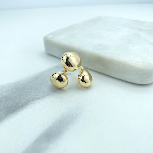 18k Gold Filled Teardrop Open Cuff Ring,Chunky Vintage Drop Shape Ring