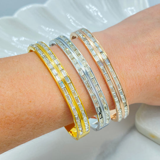 18K Gold Filled Baguette CZ Bangle — Stackable