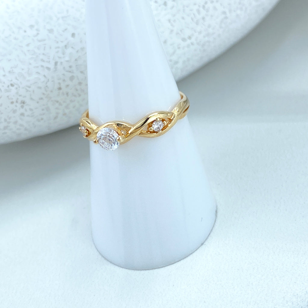 14k Solid Gold Solitaire Ring featuring CZ, 14K Solid Gold Twisted Style with Zirconia Ring