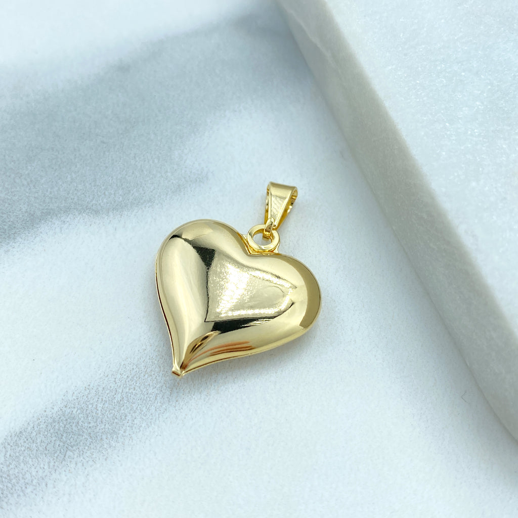 18k Gold Filled Puffed Puf 3D 22mm Heart Charm Pendant, Romantic Jewelry