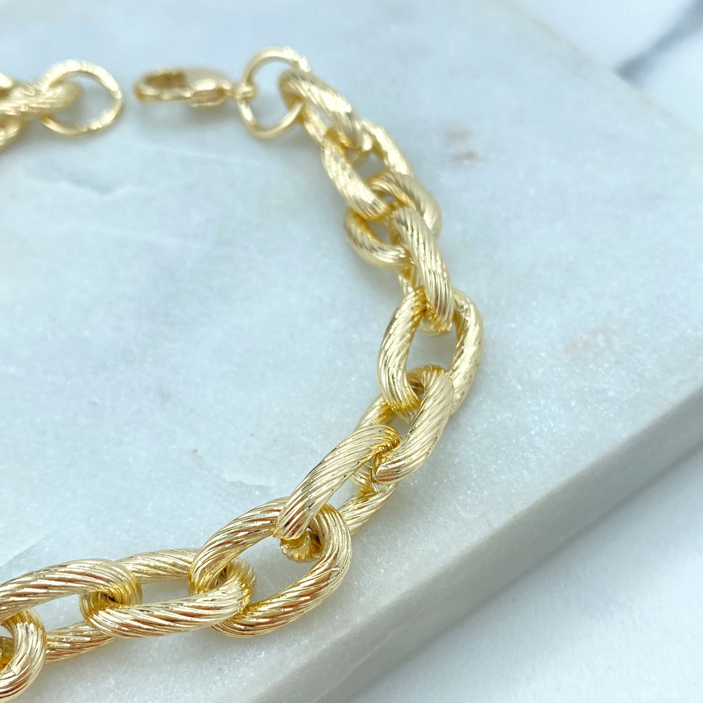 18k Gold Filled Chunky Chain Bracelet, 9mm Textured Rolo Chain Bracelet, Fine Bracelet.