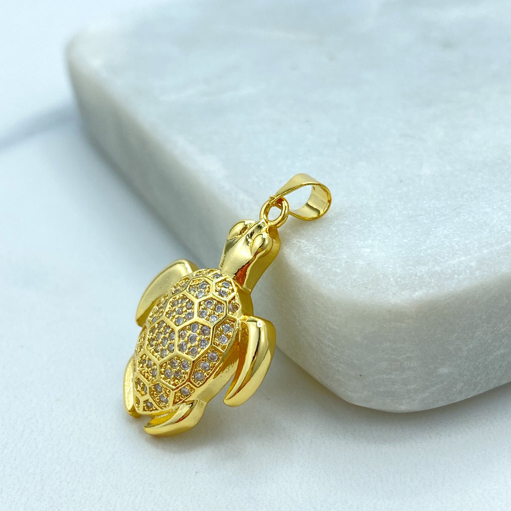 18k Gold Filled Turtle Pendant, CZ Pave Sea Turtle Charm, Dainty Ocean Jewelry, Gift for Her, CZ Sea Turtle Charm