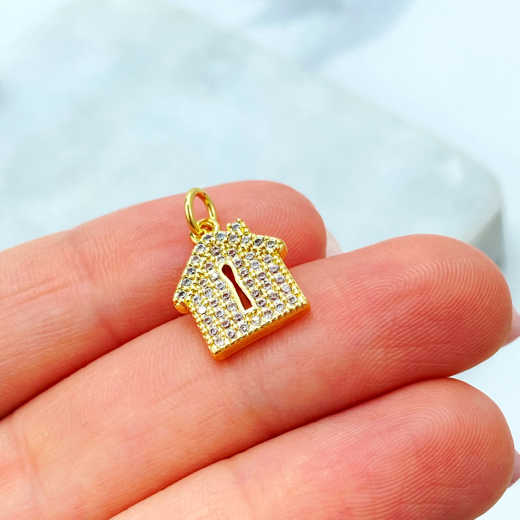 18k Gold Filled House Charm, CZ Pave Petite Pendant with Keyhole Design, Dainty Symbolic Jewelry, CZ House Charm
