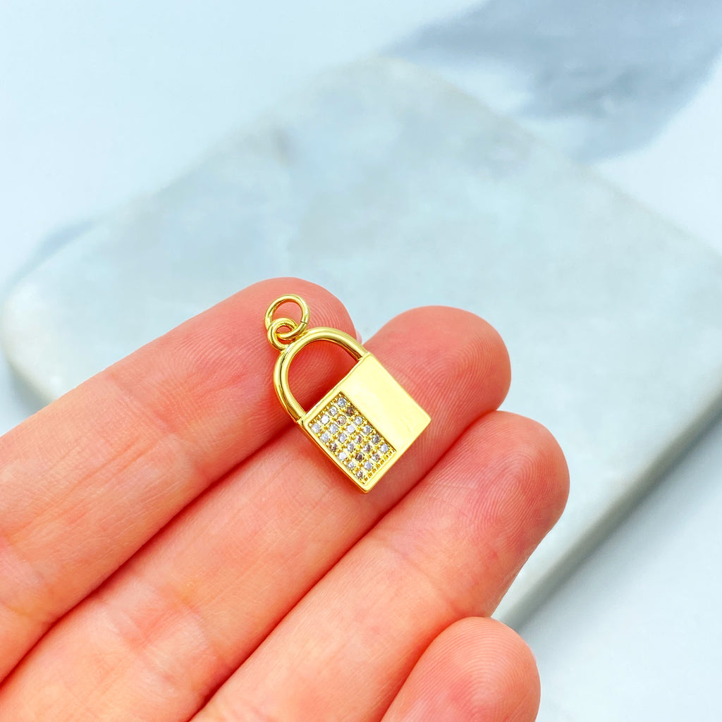 18k Gold Filled Lock Charm, CZ Pave Padlock Pendant, Dainty Love Jewelry, Protection Charm, Bulk Order