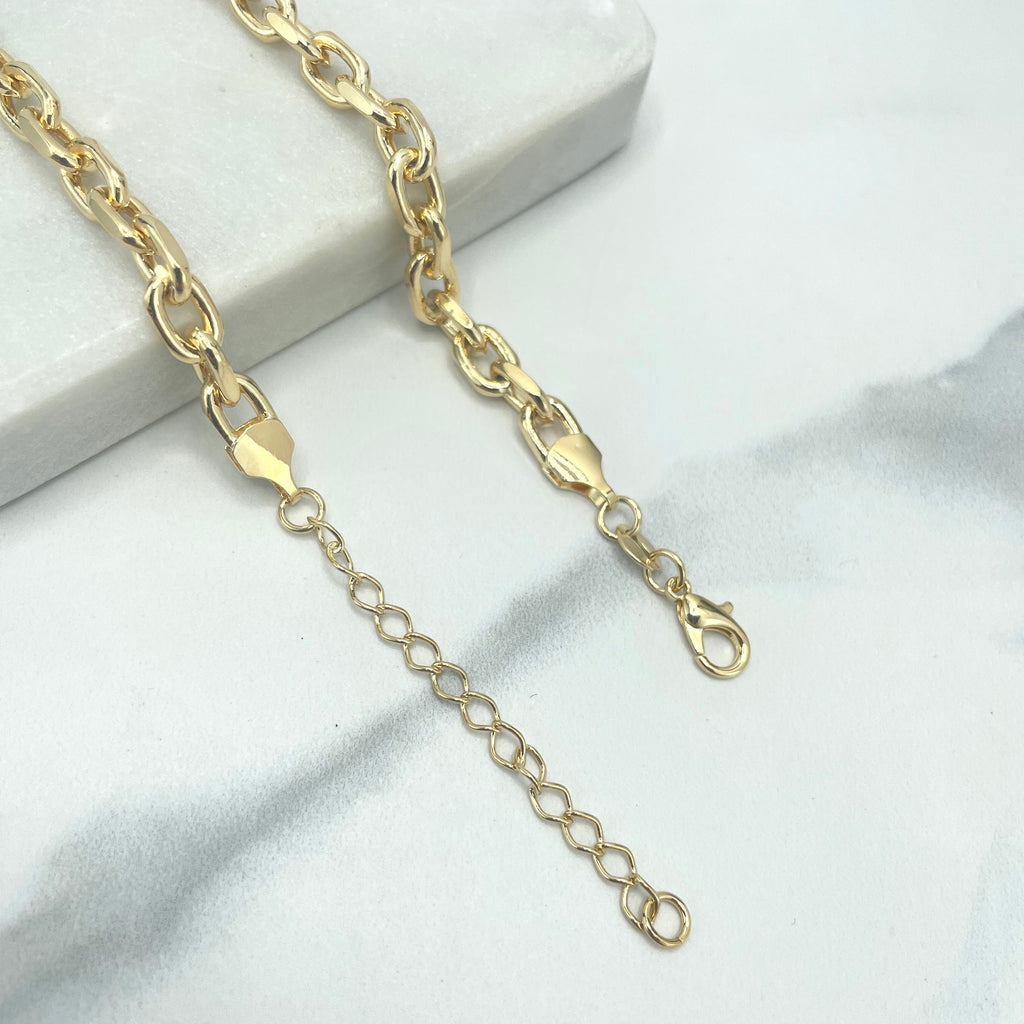 18k Gold Filled 6mm Paperclip Link Chain Anklet with Extender, Classic Anklet