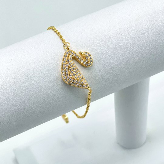 18k Gold Filled 1mm Rolo Chain with Clear Micro Pave Cubic Zirconia Swan Charm Bracelet