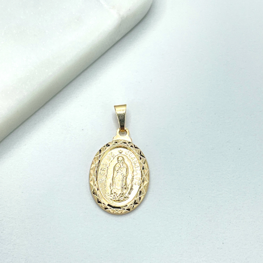 18k Gold Filled Virgen De Guadalupe, Our Lady of Guadalupe Oval Medal Pendant Charms