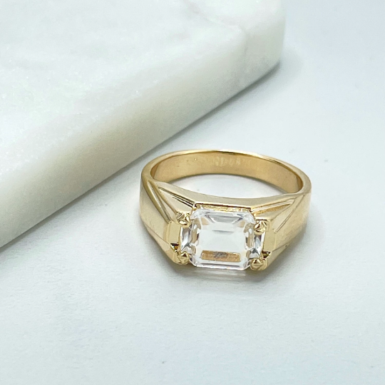 18k Gold Filled Clear Cubic Zirconia Solitaire Signet Engagement Ring
