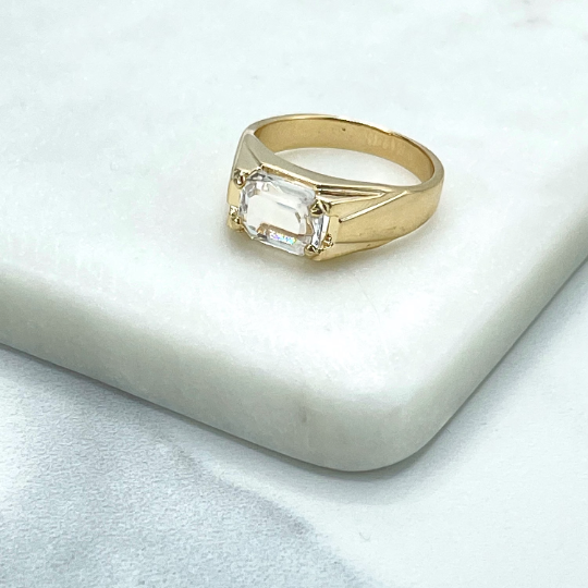 18k Gold Filled Clear Cubic Zirconia Solitaire Signet Engagement Ring